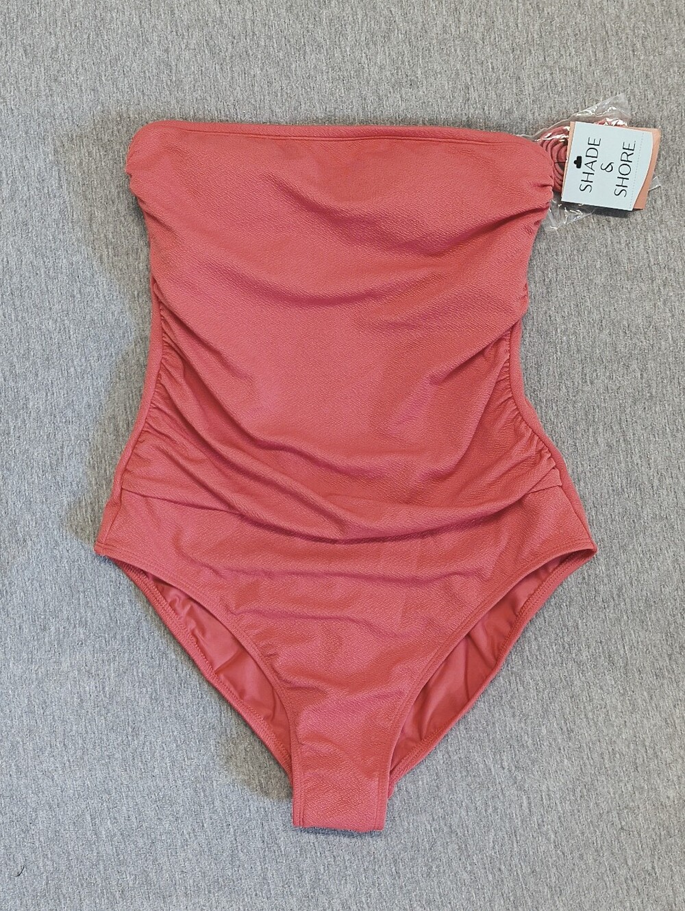 Shade & Shore Crepe Bandeau Shirred Full‑Coverage One‑Piece – Red M NWT